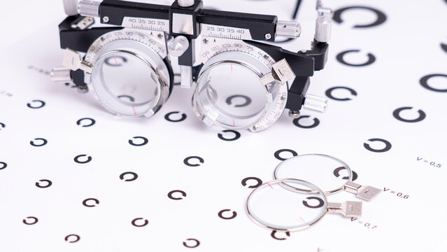 Ophthalmic instrument rests on eye chart pattern