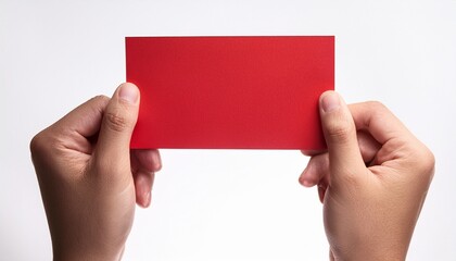 Obraz premium hand holding red paper isolated on white background
