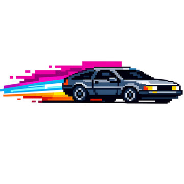 Retro Gaming Transparent Background Neon Pixel Car