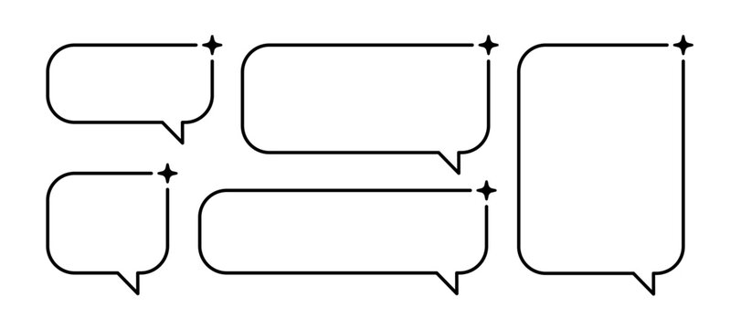 AI rectangle speech bubble set. Artificial intelligence chat box with star. Tech text line frame. Neural network black bar. Vector illustration isolated on white background.