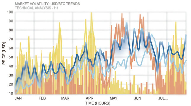 Dynamic Cryptocurrency Price and Volatility Trends Displayed on a Financial Technical Analysis Chart Illustrating Market Movements and Data Visualization