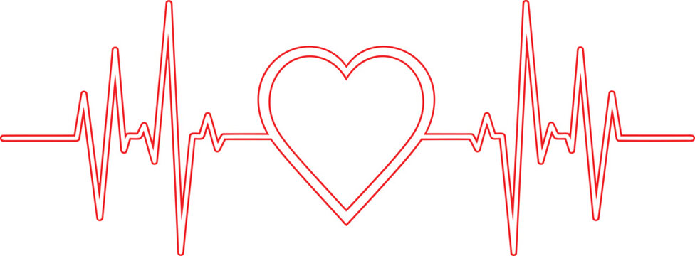 A digital illustration of a glowing pink heart integrated into an ekg heartbeat line on black Vector