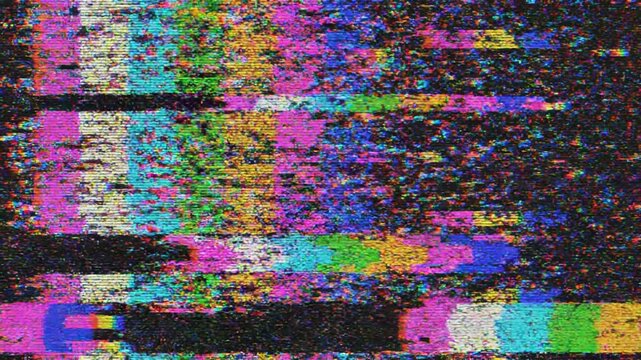 Vibrant Digital TV Color Bars Glitch, Static Noise, and Signal Interference Loop Background