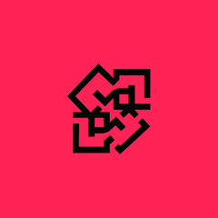 Fototapeta premium Abstract Geometric Black Symbol on Vibrant Pink Background.