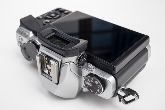 Digital mirrorless camera Olympus OMD E-M10 isolated on a white background