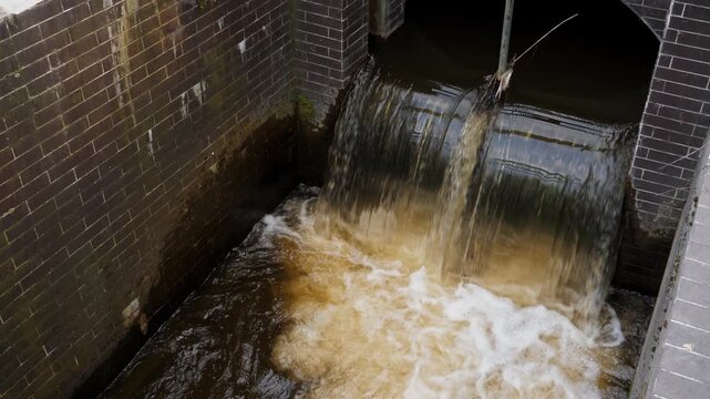 Water discharge. Ecology and environment pollution concept. Outdoors

