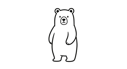 Obraz premium Minimalist Vector Illustration of a Cute Cartoon Bear Standing Up, Simple Black Line Art Outline on White Background