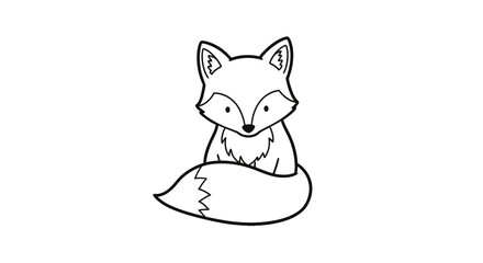 Obraz premium Cute Sitting Baby Fox Line Art Illustration for Children Coloring Book and DIY Crafts