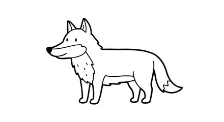 Fototapeta premium Cute Cartoon Wolf Line Art Illustration, Hand Drawn Wild Animal Outline Vector for Coloring Page, Minimalist Wolf or Fox Doodle Standing on White Background