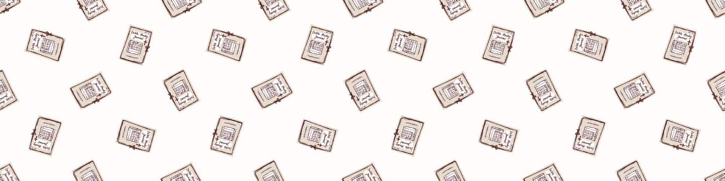 Bible book of Gods word vector border. Seamless trim for Christian bible study, faith notes and sermon jorunal. Religious lino cut banner. 