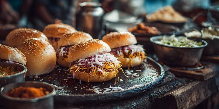 Isolated yet picturesque village southern India local artisan skillfully craft tender crispy Dabeli sweet spicy street food snack never fails delight complex bold flavor clean professional stock photo