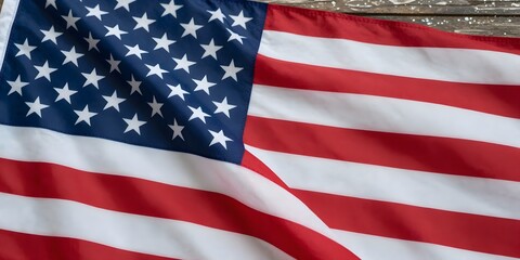 Obraz premium Close up of the american flag with red and white stripes and white stars on blue