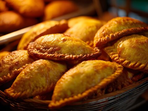 Crisp empanadas filled shredded oca root sweet plantain make their way into Argentine tanda party late night clean professional stock photo sharp macro photography style cinematic realism ultra