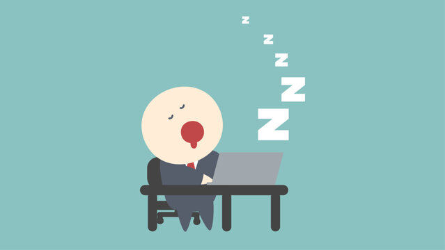 ビジネスイメージイラスト_パソコンをしながらよだれを垂らし堂々と居眠りしているビジネスマン