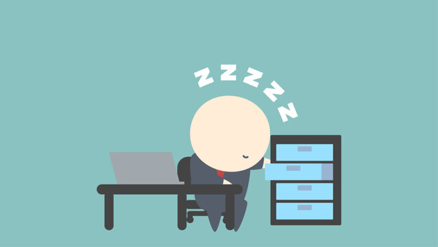ビジネスイメージイラスト_引き出しを開けながら居眠りしているビジネスマン