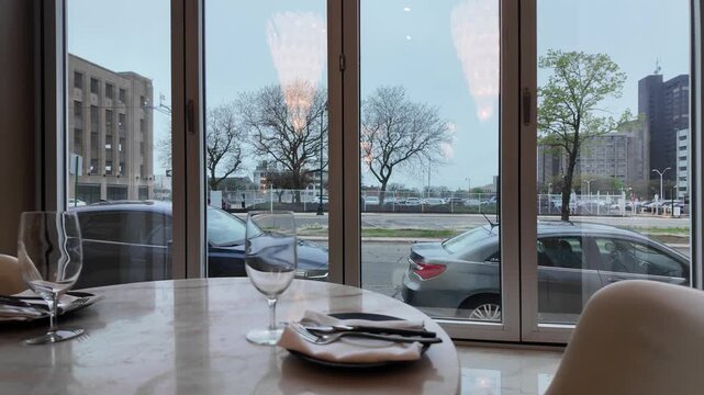 Closeup View of Upscale Restaurant Tables With Natural Light