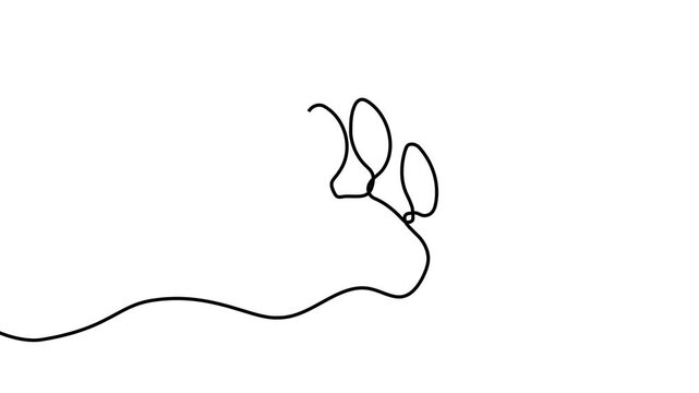 Continuous one line dog drawing art paw illustration pet heart lineart. Dog drawing one line outline print icon veterinary puppy walk footprint running head logo bulldog silhouette background vector.