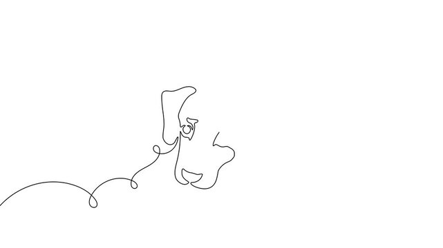 Continuous one line dog drawing art paw illustration pet heart lineart. Dog drawing one line outline print icon veterinary puppy walk footprint running head logo bulldog silhouette background vector.