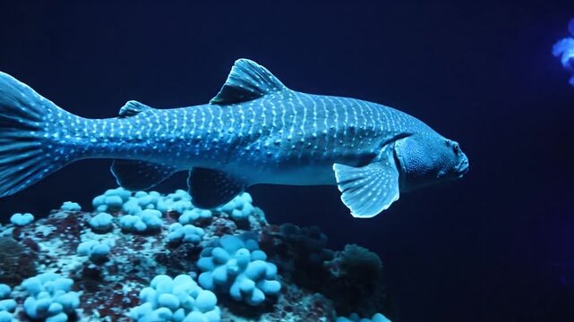 Ancient Coelacanth Swims Through Deep Blue Ocean Waters