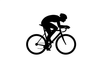 Fototapeta premium Silhouette of a Cyclist: A striking silhouette of a cyclist, streamlined and determined, focused on the road ahead. Illustrating motion, speed, and dedication.