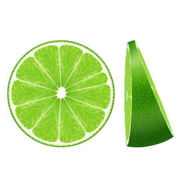 Vibrant Lime Slice and Wedge Detailed Close-up on Black Background Fresh Citrus Fruit Graphic Illustration