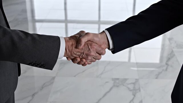 Business partners shaking hands in office