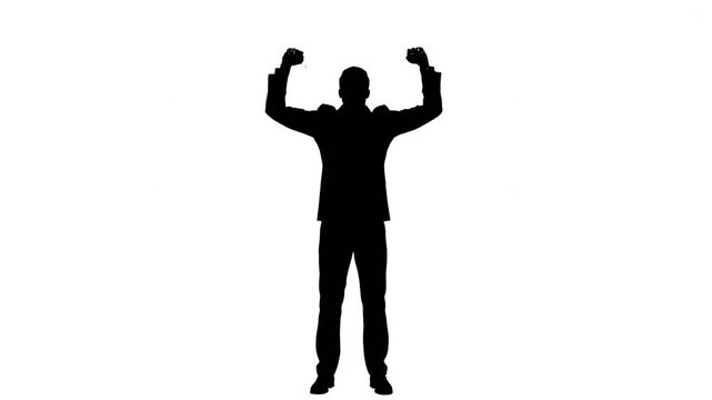 Businessman silhouette celebrating achievement raised arms