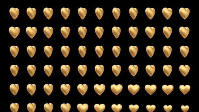 Golden hearts arranged in decreasing gradient pattern