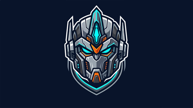 Detailed illustration of a futuristic robot head with glowing eyes.