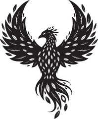Fototapeta premium Phoenix silhouette rising with stylized feathers and flames