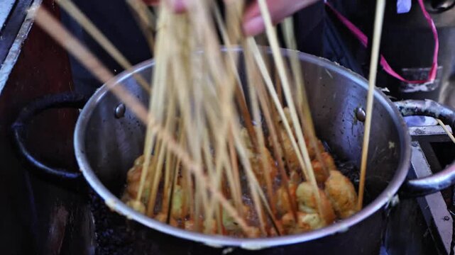 Fried Sempol Chicken Satay &ndash; Indonesian Street Food Snack on Skewers