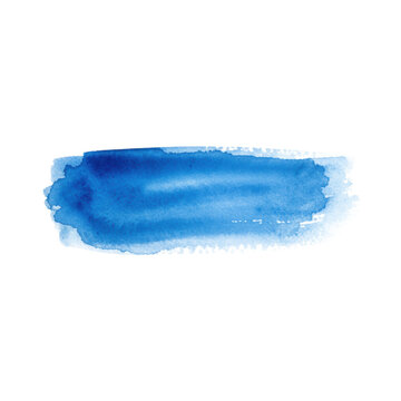 A single horizontal brushstroke of vibrant cerulean blue watercolor on a transparent background with organic bleeding concept of calm artistic minimalism