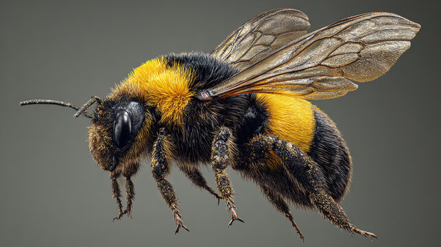 close up of black and yellow bee