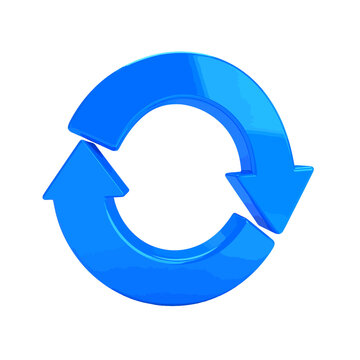 A 3D blue circular arrow symbol on a black background