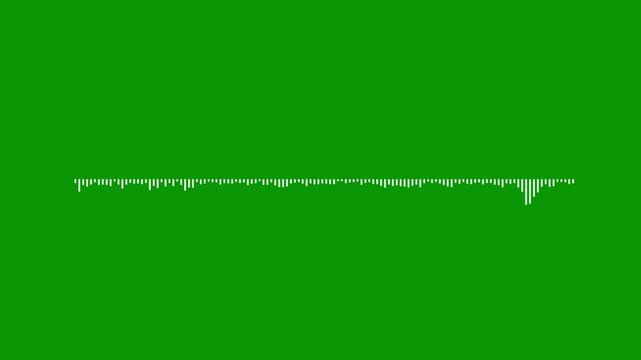 High quality audio wave, white spectrum display, chroma key green screen, 4k music visualizer, voice frequency recording, digital sound pulse, rhythmic waveform animation style.