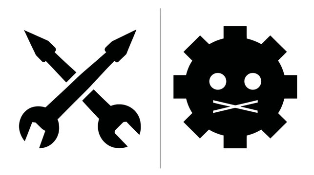 Crossed Wrenches and Muted Gear Icon Set for Technical Issues, System Errors, Repair, and Settings