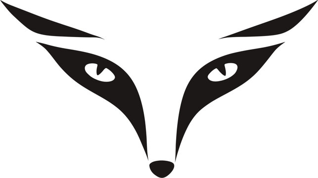 Stylized black and white fox face illustration. Geometric minimalist animal head vector icon design for wildlife themes.