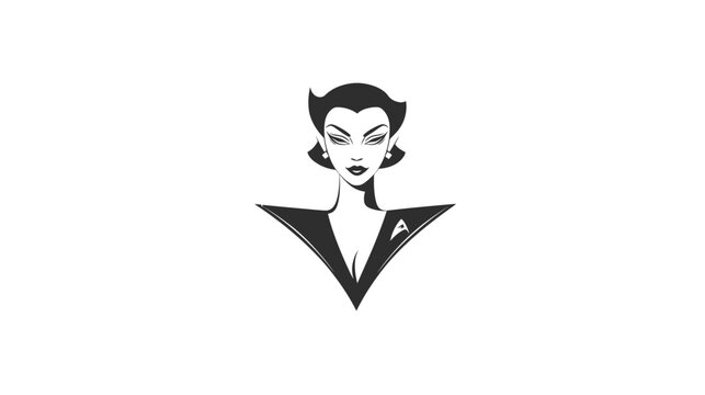 Elegant retro woman portrait in black and white illustration, featuring a sophisticated and iconic style with a powerful gaze.