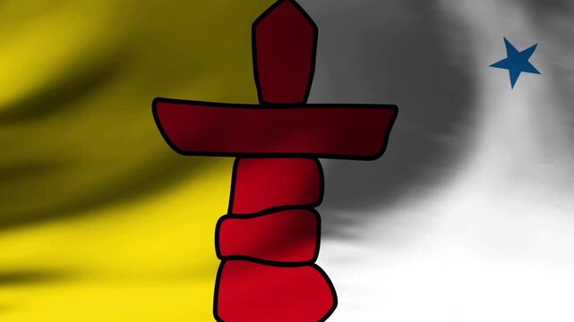 Waving Flag of Nunavut Canada Slow Motion Close Up
