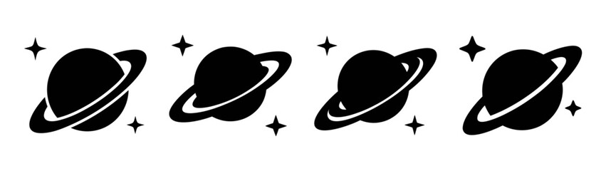 Black and white saturn planets with rings and stars vector illustration space astronomy design © PURE VECTOR WORK