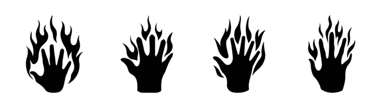 Abstract fire hands vector design flames illustration burning fingers art graphic elements set