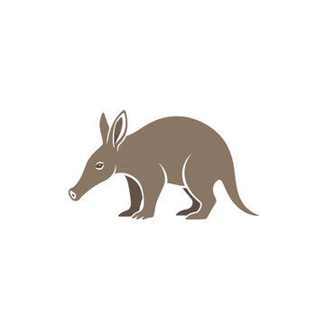 A minimalist brown aardvark illustration with a long snout and pointed ears, standing against a white background