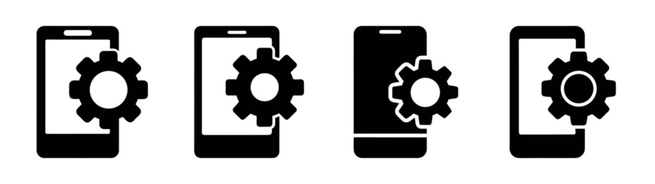 Mobile app development process optimization and settings for android and ios platforms design vector