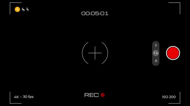 Video camera viewfinder . Camera display 4K format. 4K Video with timer on alpha channel