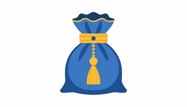 blue afikoman bag vector icon with gold tassel for passover celebration isolated on white background