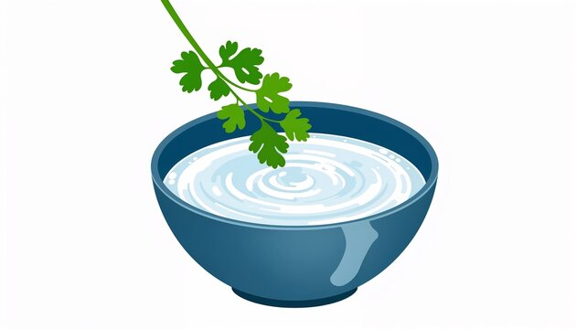 vector illustration of karpas parsley dipped in salt water bowl for passover seder sedar