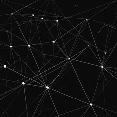 Obraz premium Abstract White Digital Network Connections and Nodes on Black Background - Big Data and Technology Concept Illustration