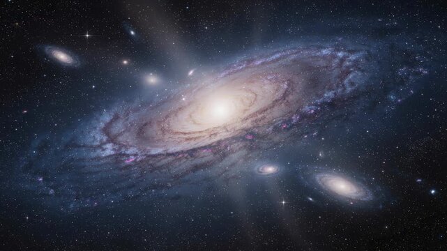 Stunning spiral galaxy in deep space with stars and cosmic dust in the universe
