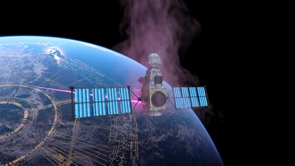 人工衛星と地球　3DCGレンダリング © tsuneomp