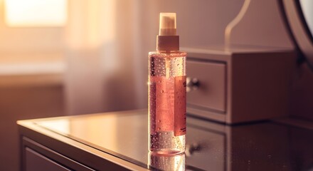 Fototapeta premium Cosmetic Spray Bottle on Vanity Table, Beauty Product, Skincare Routine